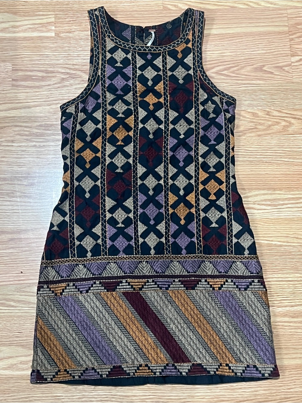 Free People Geometric Knit Mini Dress in Black, Burgundy, Mustard, Purple, Cream